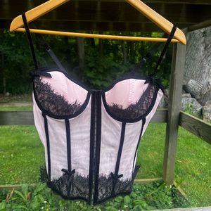 Victoria's Secret Sexy Little Things pink bustier w black lace velvet, size 36C